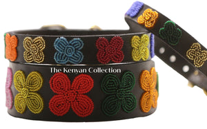 Flower Power Wide  Belt Black Leather & Silver Buckle