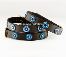 Load image into Gallery viewer, Blue/Brown Circles Beaded Dog Collar