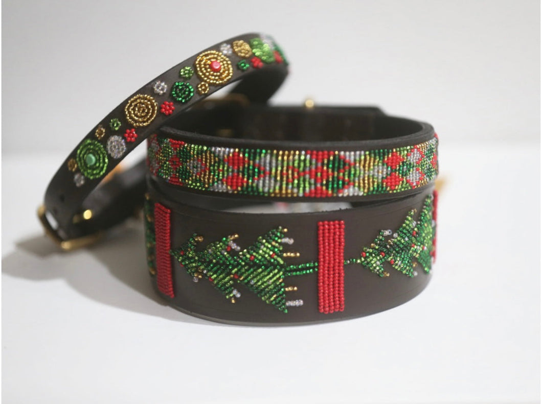 TKC Exclusive Holiday Christmas Tree Beaded Dog Collar