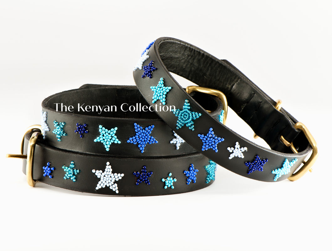 Indigo Stars Beaded Dog Collar