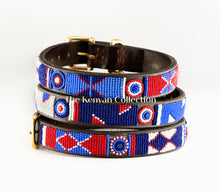 Load image into Gallery viewer, Red White Blue Beaded Dog Collar