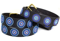 Load image into Gallery viewer, Beaded Belts 1 1/2 inch wide - Disc - Blue Brown Circles